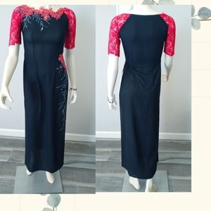 Beautiful Maxi dress long black &Red Vintage.